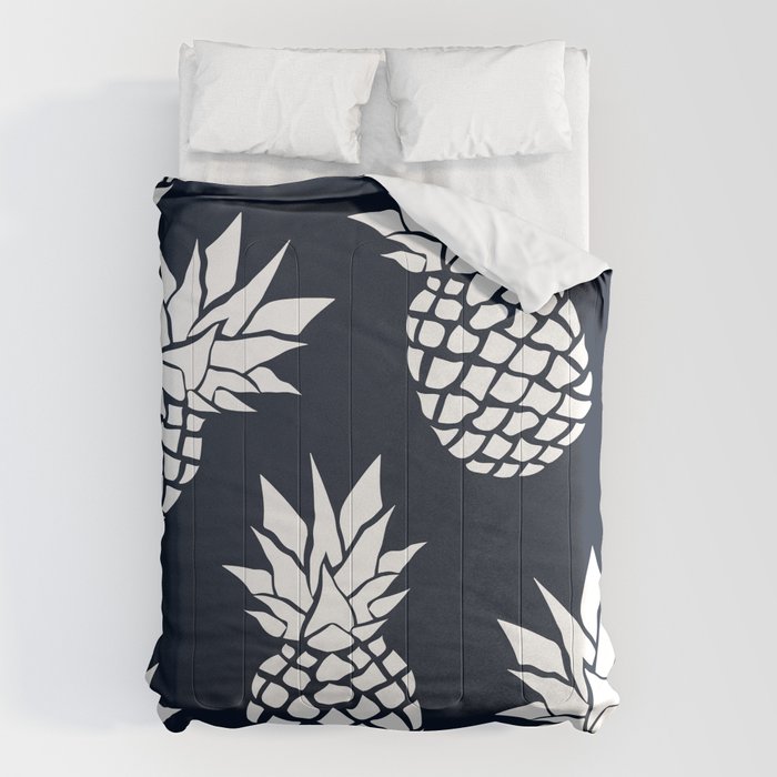 Tropical, Pineapples, Navy Blue ad White Comforter Gallery Image 1