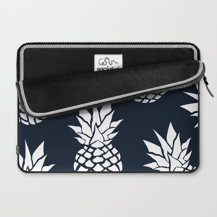 Tropical, Pineapples, Navy Blue ad White Laptop Sleeve Gallery Image 2