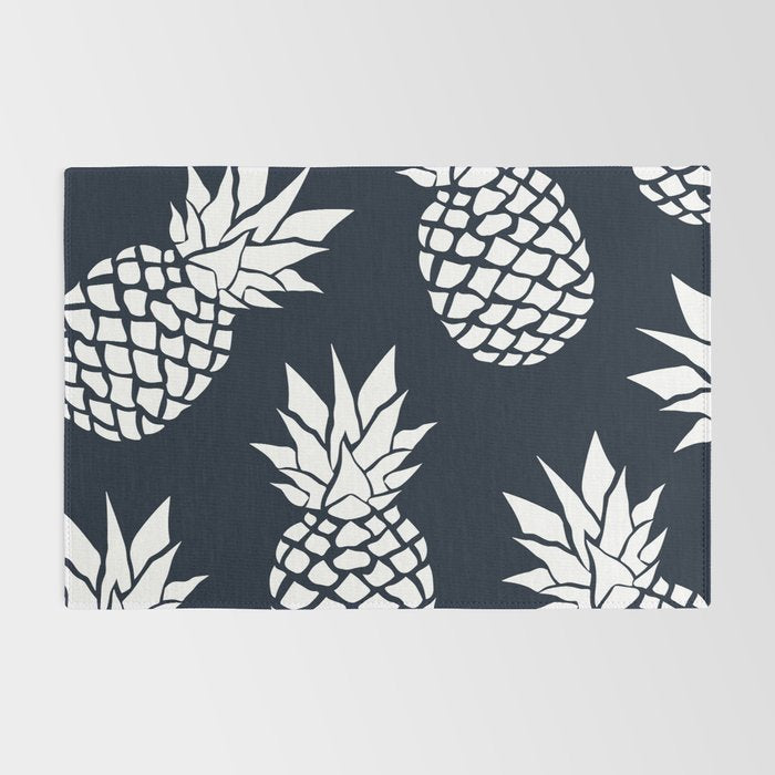 Tropical, Pineapples, Navy Blue ad White Rug Gallery Image 2