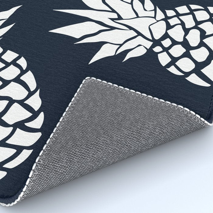 Tropical, Pineapples, Navy Blue ad White Rug Gallery Image 4
