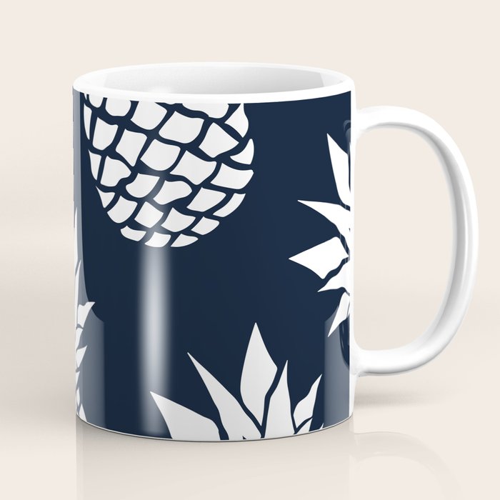 Tropical, Pineapples, Navy Blue ad White Coffee Mug Gallery Image 1