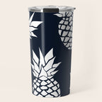 Tropical, Pineapples, Navy Blue ad White Travel Mug Gallery Image 1