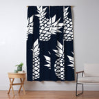 Tropical, Pineapples, Navy Blue ad White Window Curtain Gallery Image 5