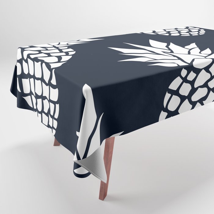 Tropical, Pineapples, Navy Blue ad White Tablecloth Gallery Image 1