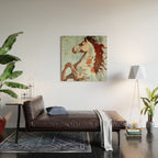 Horse Watercolor in Turqoise and Rust Wood Wall Art Gallery Image 2