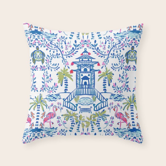 Colorful Coastal Chinoiserie  Throw Pillow Gallery Image 1