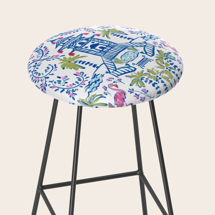 Colorful Coastal Chinoiserie  Stool Gallery Image 2