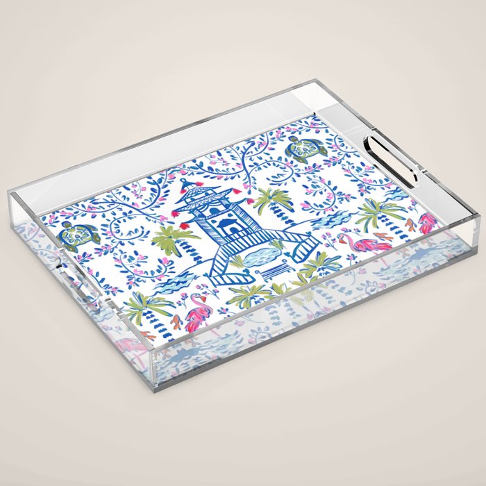 Colorful Coastal Chinoiserie  Acrylic Tray Gallery Image 1