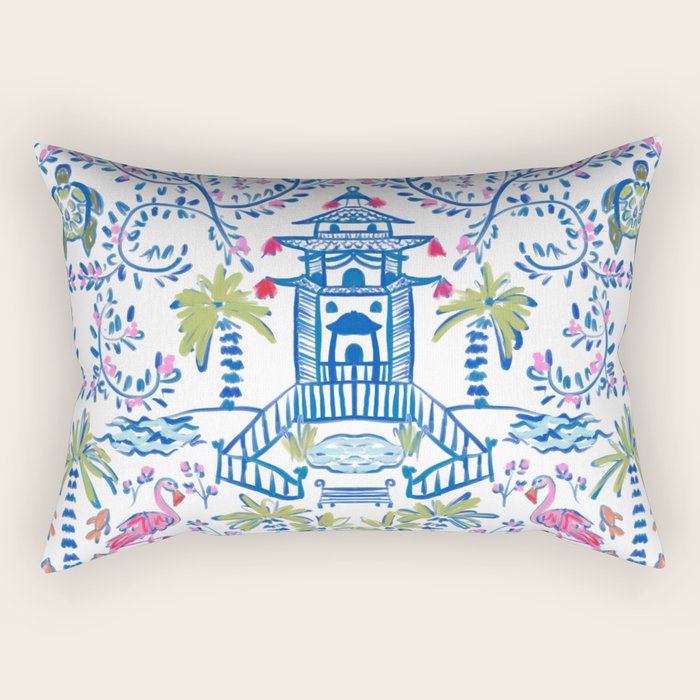 Colorful Coastal Chinoiserie  Rectangular Pillow Gallery Image 2