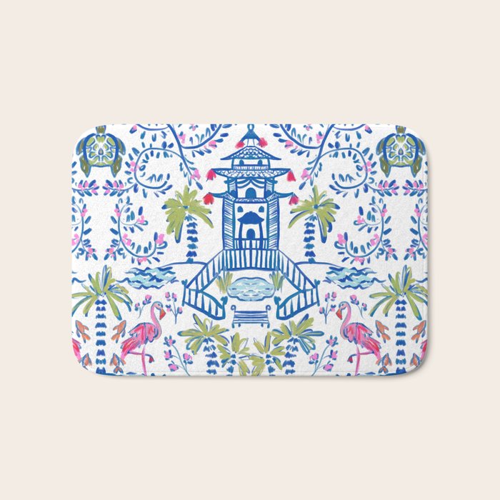 Colorful Coastal Chinoiserie  Bath Mat Gallery Image 1