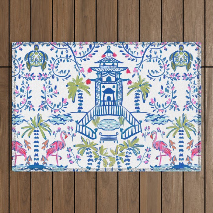 Colorful Coastal Chinoiserie  Outdoor Rug Gallery Image 1