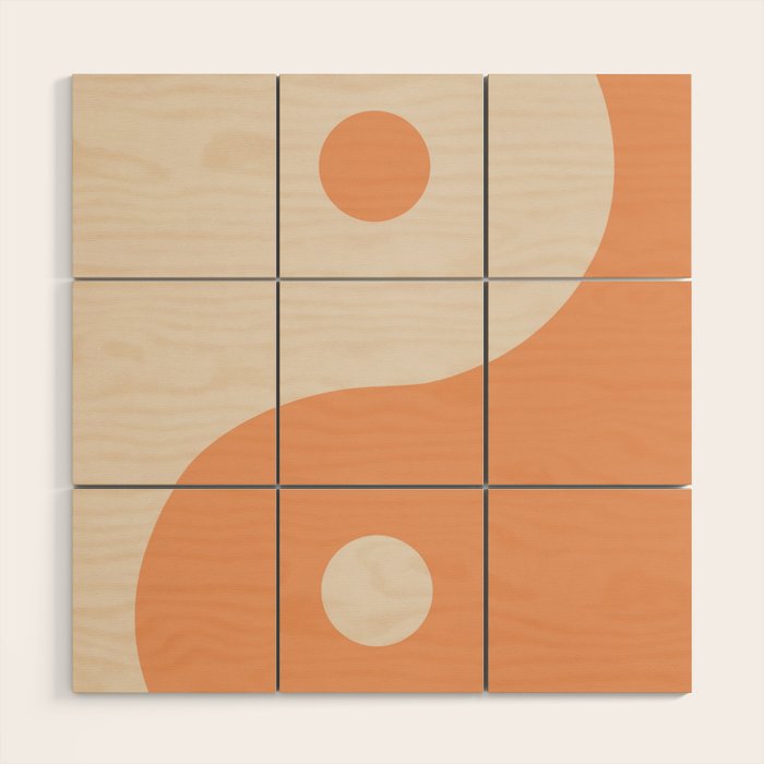 Orange Cream Yin Yang Peace Minimal Wood Wall Art Gallery Image 1