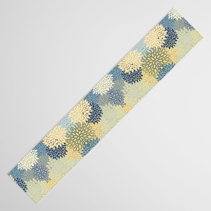Floral Print, Yellow, Gray, Blue, Teal Table Runner Gallery Image 3