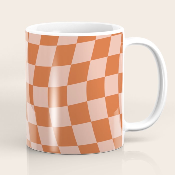 Warped Check Pattern Pumpkin Peach Coffee Mug Gallery Image 1