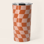 Warped Check Pattern Pumpkin Peach Travel Mug Gallery Image 1