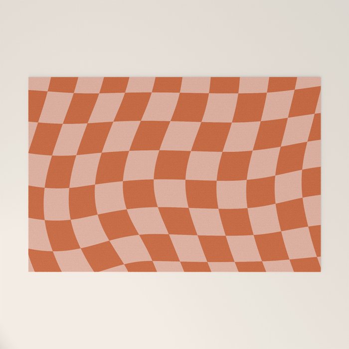 Warped Check Pattern Pumpkin Peach Welcome Mat Gallery Image 1