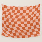 Warped Check Pattern Pumpkin Peach Wall Tapestry Gallery Image 4