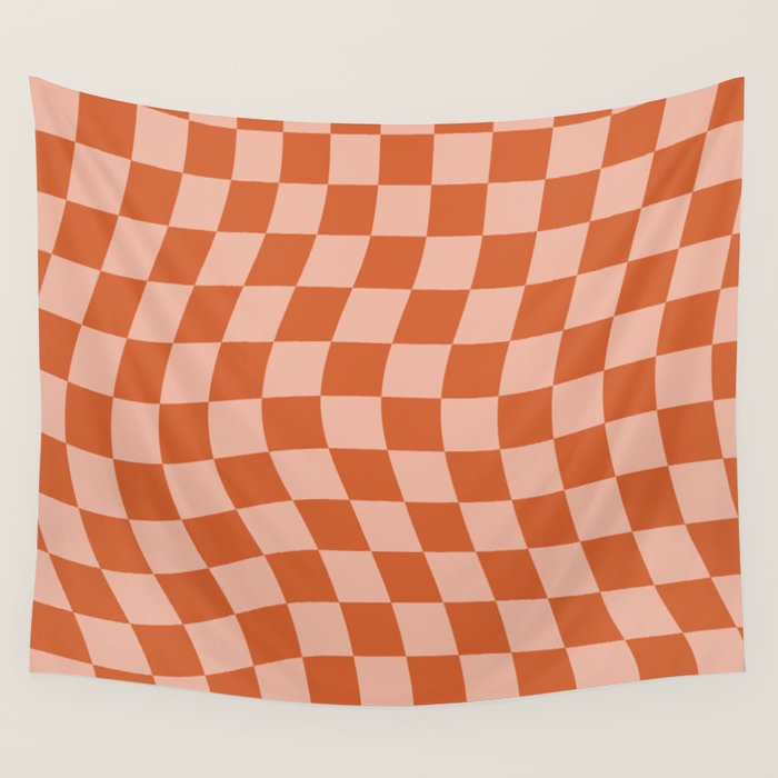 Warped Check Pattern Pumpkin Peach Wall Tapestry Gallery Image 4