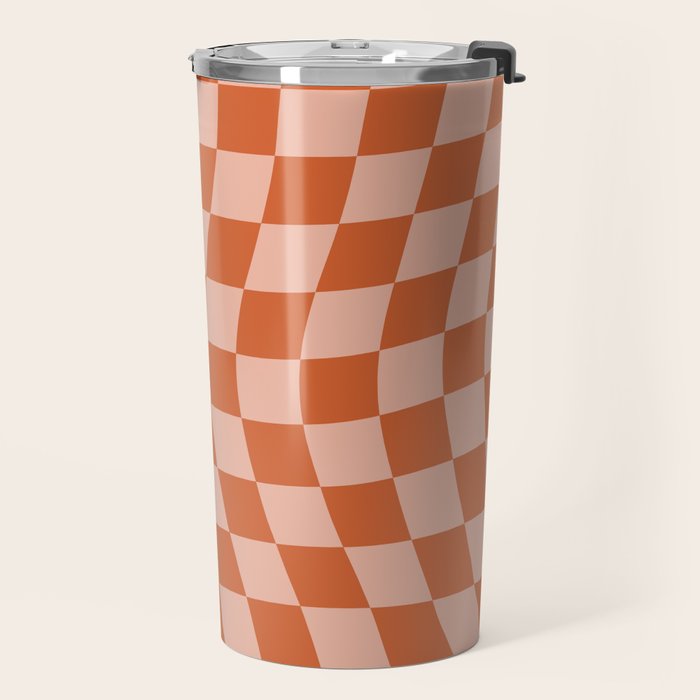 Warped Check Pattern Pumpkin Peach Travel Mug Gallery Image 2