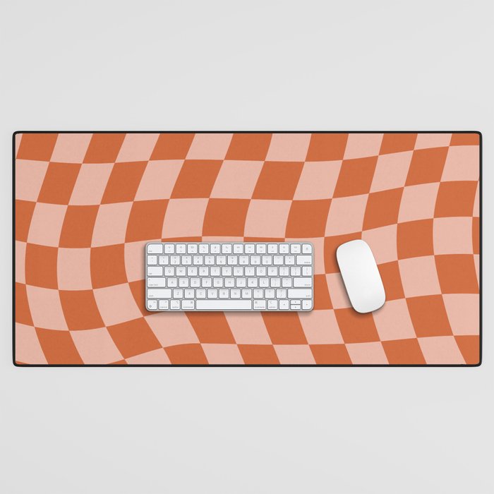 Warped Check Pattern Pumpkin Peach Desk Mat Gallery Image 1