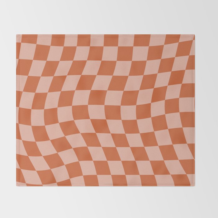 Warped Check Pattern Pumpkin Peach Throw Blanket Gallery Image 2