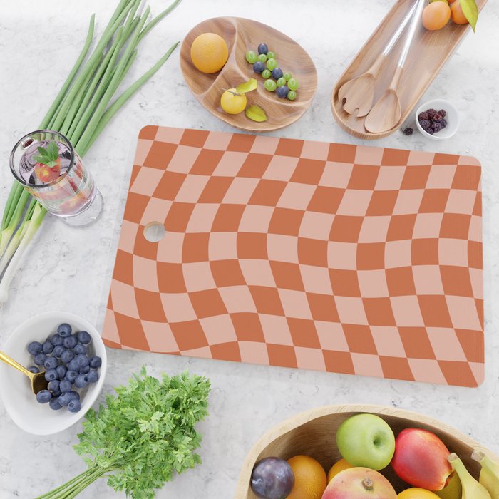 Warped Check Pattern Pumpkin Peach Cutting Board Gallery Image 2
