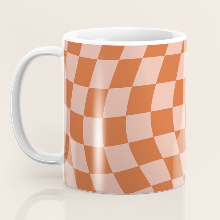 Warped Check Pattern Pumpkin Peach Coffee Mug Gallery Image 3