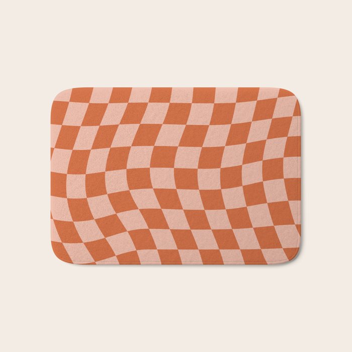 Warped Check Pattern Pumpkin Peach Bath Mat Gallery Image 1