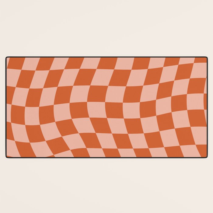 Warped Check Pattern Pumpkin Peach Desk Mat Gallery Image 3