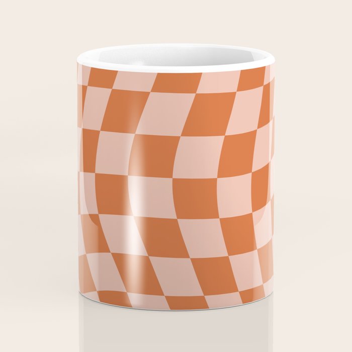 Warped Check Pattern Pumpkin Peach Coffee Mug Gallery Image 4