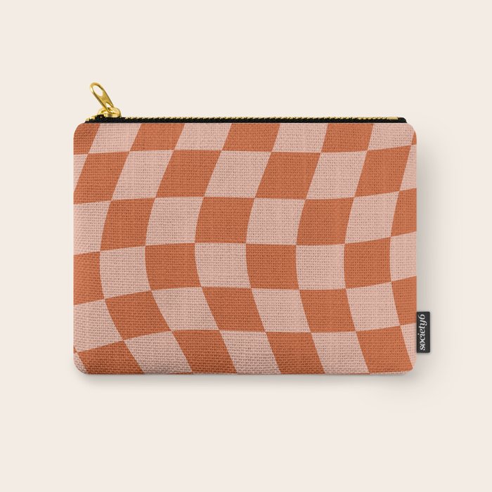 Warped Check Pattern Pumpkin Peach Carry All Pouch Gallery Image 1