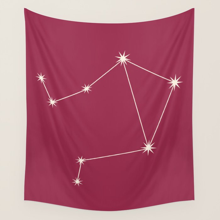 Libra Zodiac Star Constellation Line Art Pink Wall Tapestry Gallery Image 1