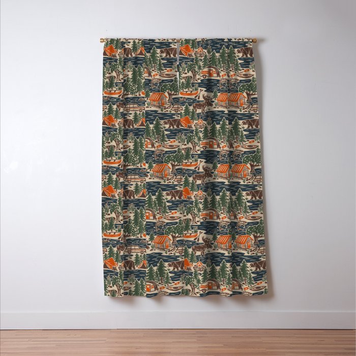 North Country Summer - classic blue, green, brown, and red Window Curtain Gallery Image 3