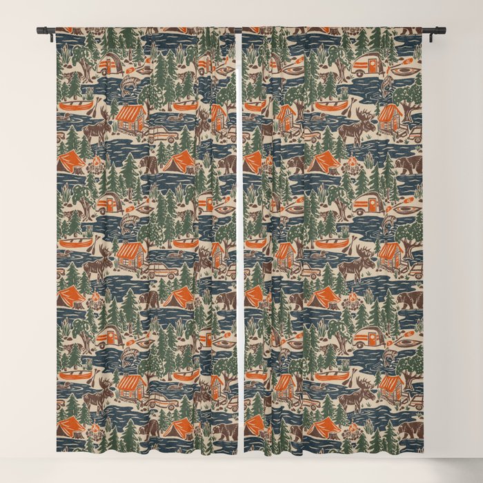 North Country Summer - classic blue, green, brown, and red Window Curtain Gallery Image 1