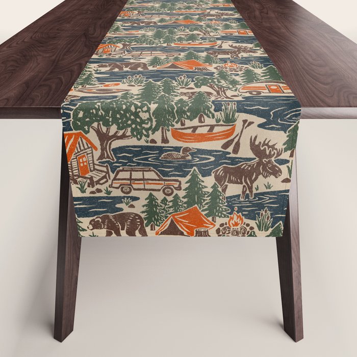 North Country Summer - classic blue, green, brown, and red Table Runner Gallery Image 1