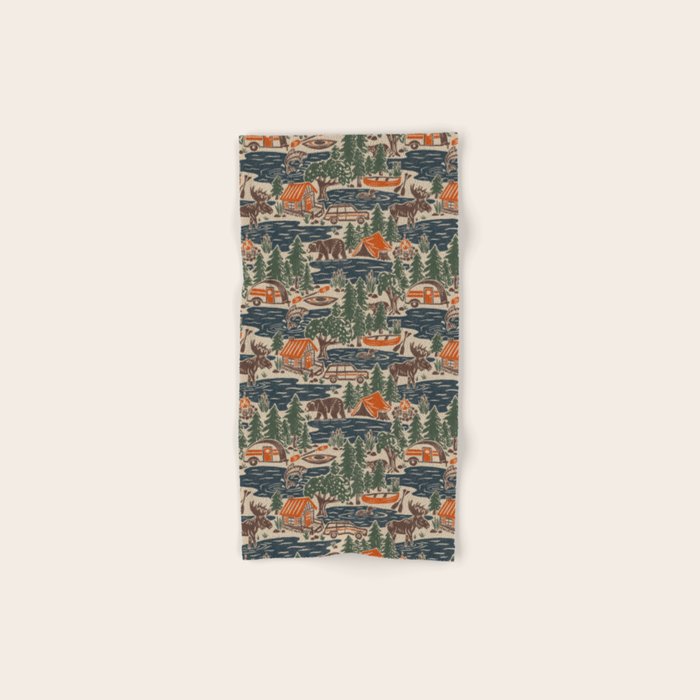 North Country Summer - classic blue, green, brown, and red Bath Towel Gallery Image 1