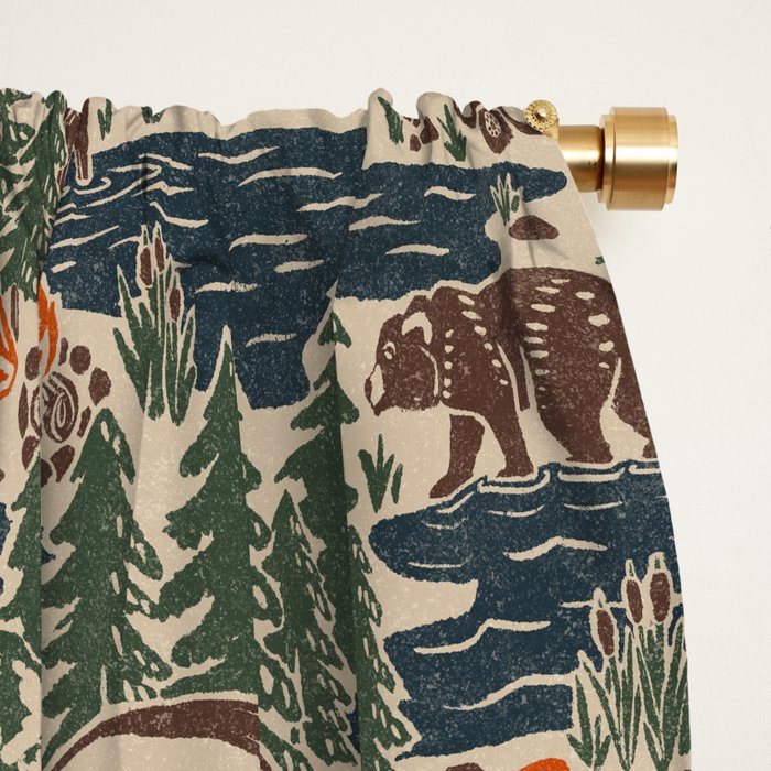 North Country Summer - classic blue, green, brown, and red Window Curtain Gallery Image 2