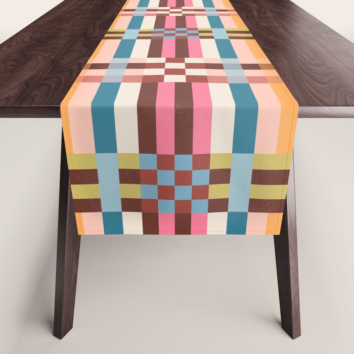 Woven Checks and Stripes Multicolored Table Runner Gallery Image 1