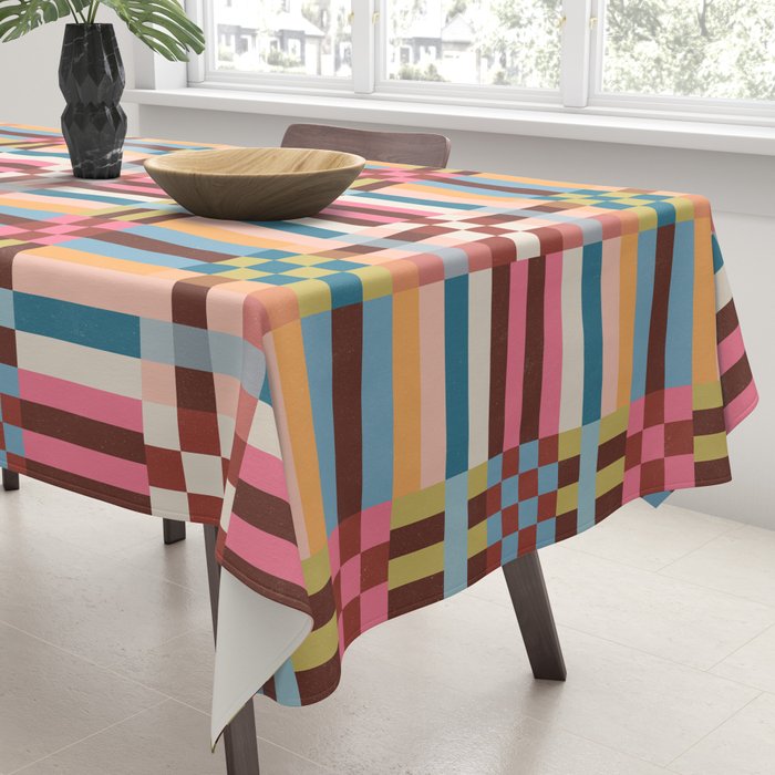 Woven Checks and Stripes Multicolored Tablecloth Gallery Image 3