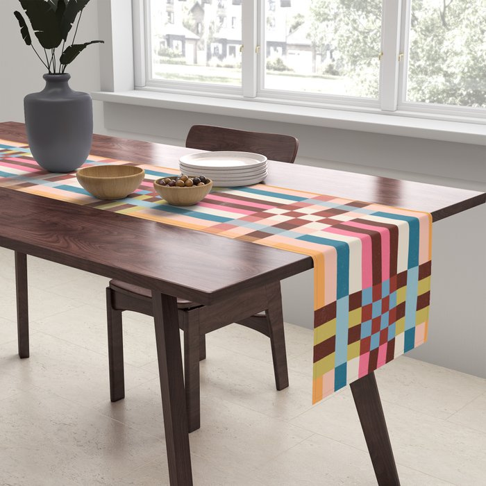 Woven Checks and Stripes Multicolored Table Runner Gallery Image 2