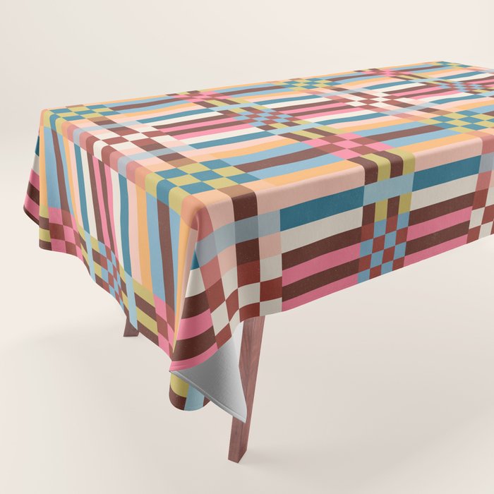 Woven Checks and Stripes Multicolored Tablecloth Gallery Image 1