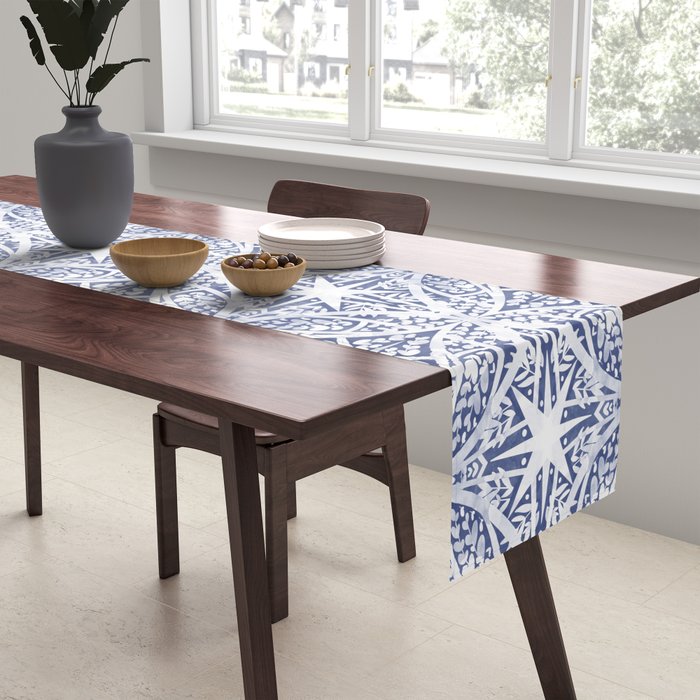 Leaves indigo fantasy tiled 4 Table Runner Gallery Image 2