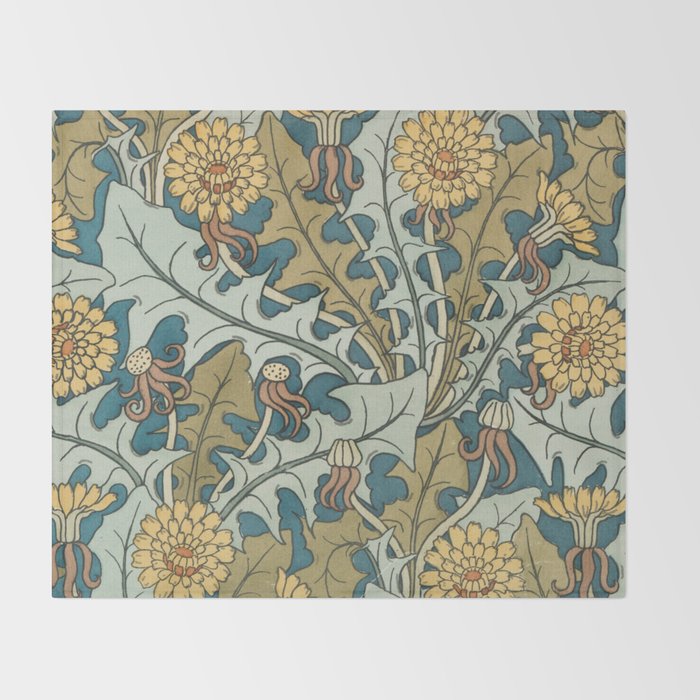 Art Nouveau Dandelion Pattern Throw Blanket Gallery Image 2