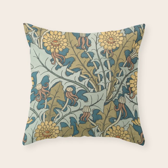 Art Nouveau Dandelion Pattern Throw Pillow Gallery Image 1