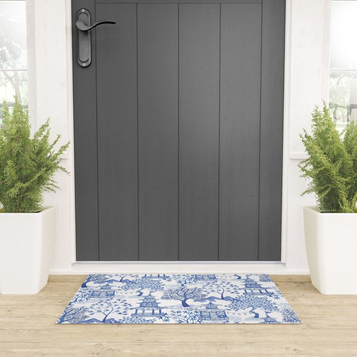 Pagoda Forest Blue and White Welcome Mat Gallery Image 3