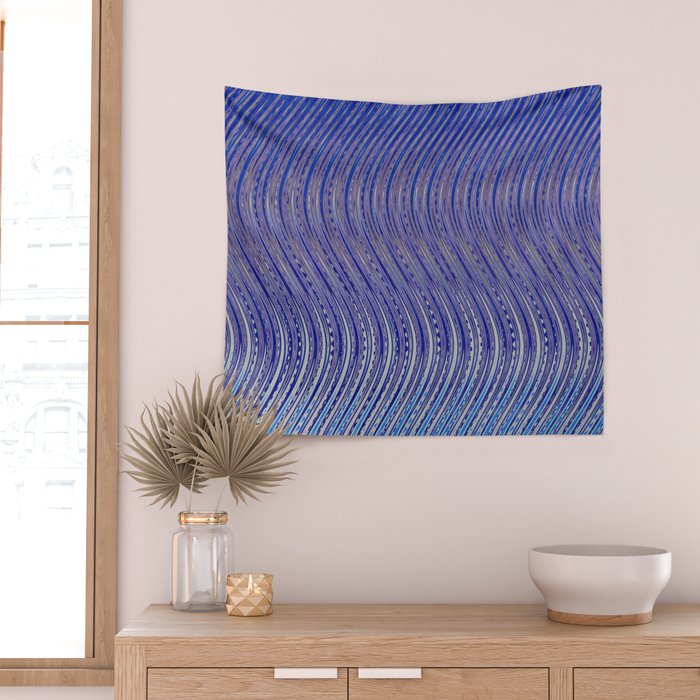 Electric Indigo Wave Symphony Wall Tapestry Gallery Image 2