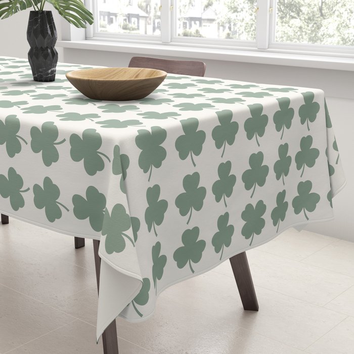 Clovers XXXVI Sage Green Botanical Pattern Tablecloth Gallery Image 3