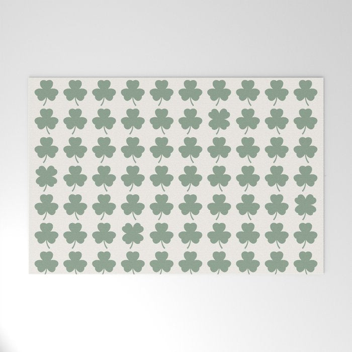 Clovers XXXVI Sage Green Botanical Pattern Welcome Mat Gallery Image 1