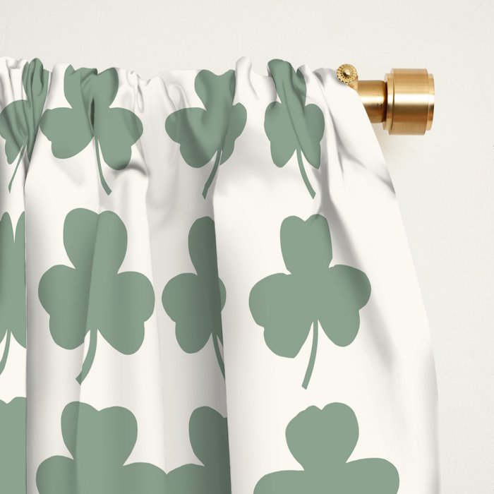 Clovers XXXVI Sage Green Botanical Pattern Window Curtain Gallery Image 2