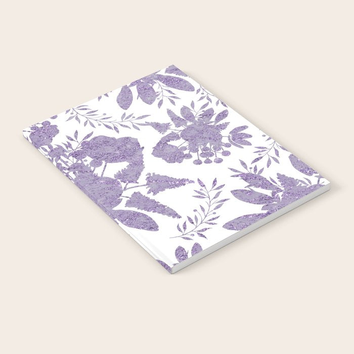 Elegant Lavender Purple White Glitter Floral Notebook Gallery Image 2